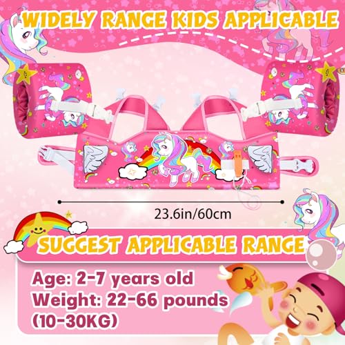 Unicorn Pink Toddler Swim Vest with Arm Floaties - Water Safety for Kids 2-7 Years