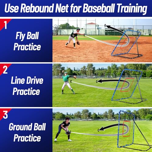 SPOYNAL Baseball Rebounder Net 4x4.5 ft Adjustable Angles Practice Equipment