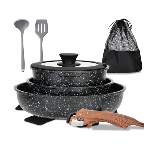 MAISON ARTS 10-Piece Detachable Handle Non-Stick Cookware Set Black