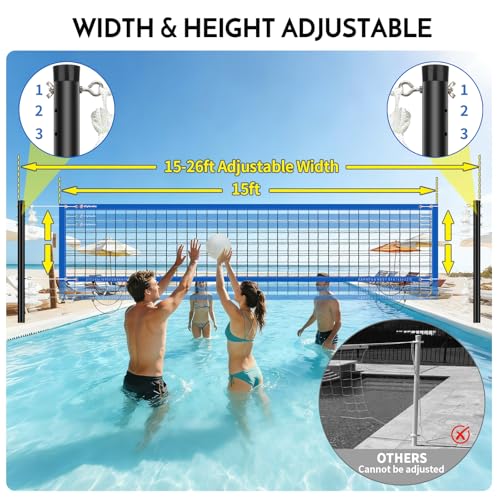 Olybeaka Blue Inground Pool Volleyball Net Set, Adjustable 15-26 FT, Rust-Resistant Aluminum Frame