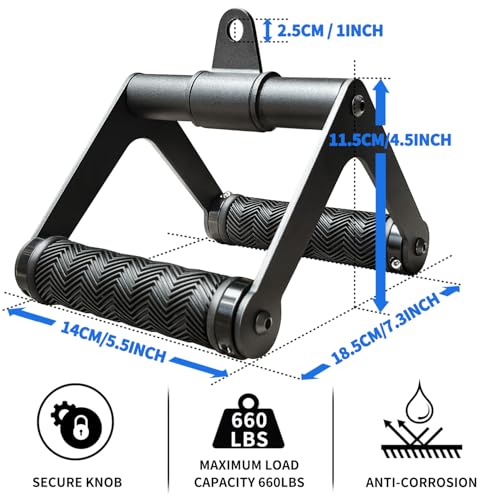 Double D Handle Cable Row Attachment - Rotating Lat Pulldown Handle for Gym