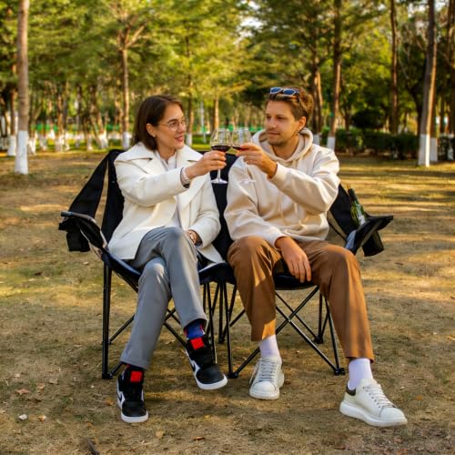 Leadpro 700LBS Heavy Duty Double Camping Loveseat Chair - Black Grey
