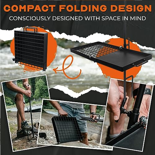 Adventure Seeka 24-Inch Heavy Duty Folding Campfire Grill with Swivel Grate, Food-Safe Cooking Surface for Outdoor Camping