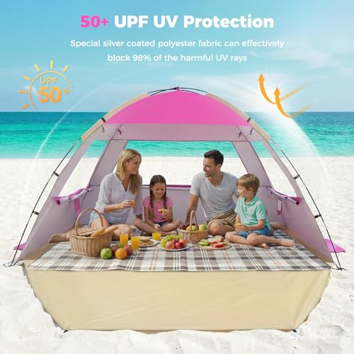 Venustas Pink Beach Tent Sun Shelter for 6 Persons UPF 50+ UV Protection Lightweight & Easy Setup