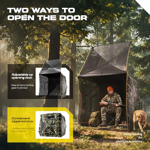 2-3 Person Pop Up Hunting Blind with 270° See-Through Windows, Portable Ground Concealment