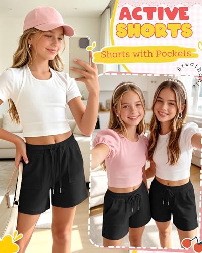 Girls Sweat Shorts Knee Length 11-12 Years Black - Breathable Athletic Comfort