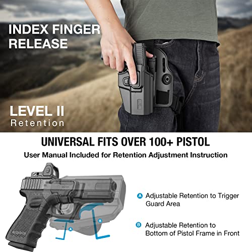 GUN & FLOWER Black Universal Drop Leg Holster for Full & Compact Pistols - Optic Cut & Level II Retention