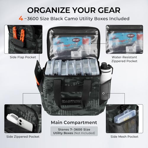 KastKing BaitSpace Tackle Bag with Removable Bait Binder - Black Camo, Medium