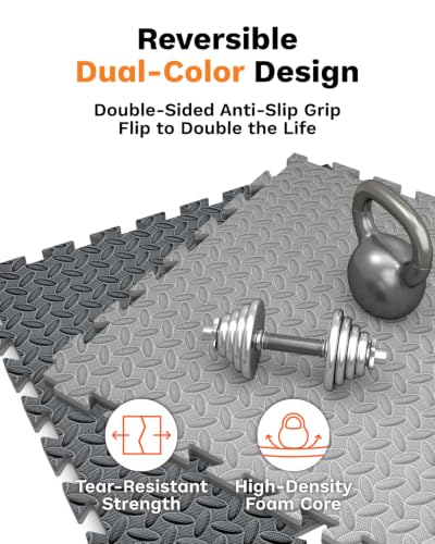 AIRHOP Black & Gray 0.79-Inch Thick Interlocking Foam Gym Mats 48 Sq Ft
