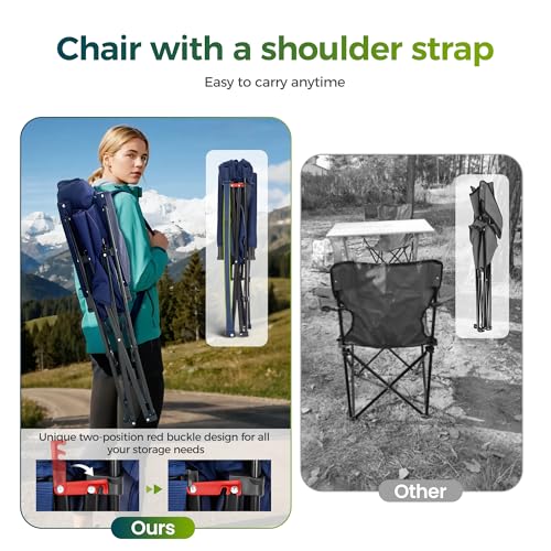Oversized Camping Chair with High Back & Storage - Navy Blue