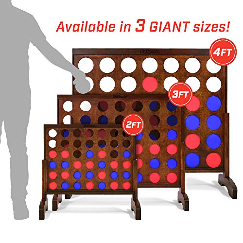 Giant 3-Foot 4 in a Row Backyard Game - Dark Wood Stain Finish with Connect Coins & Portable Case