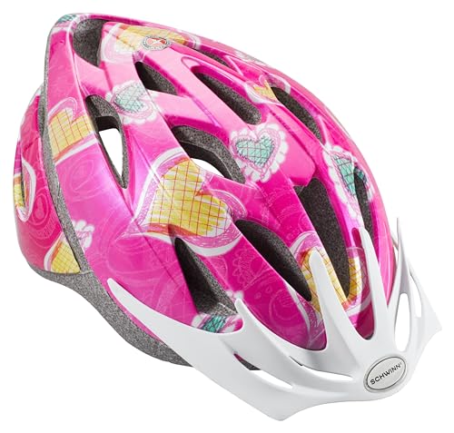 Child Bike Helmet Pink Hearts for Kids 5-8 Years Schwinn Thrasher Variation