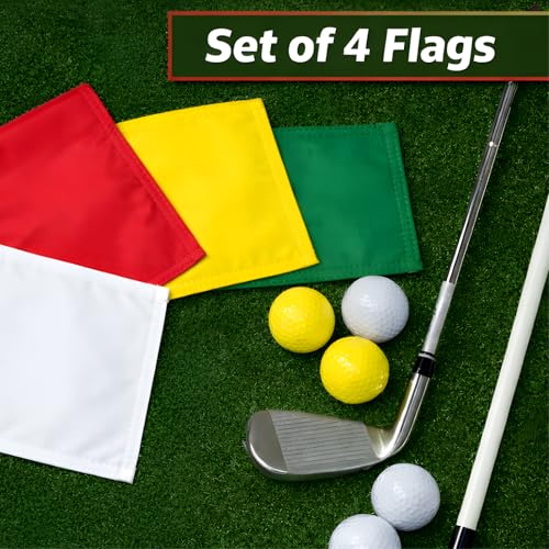 Golf Flags Set of 4 - 8x6 Inches Solid Polyester Flags for Putting Green & Backyard Practice