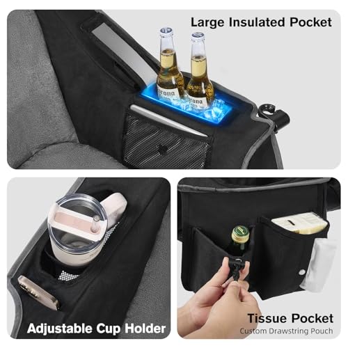 Coldbee Oversized Heavy Duty Camping Chair with Padded Headrest, Insulated Cooler & Cup Holders - Black (Unheated Variant)