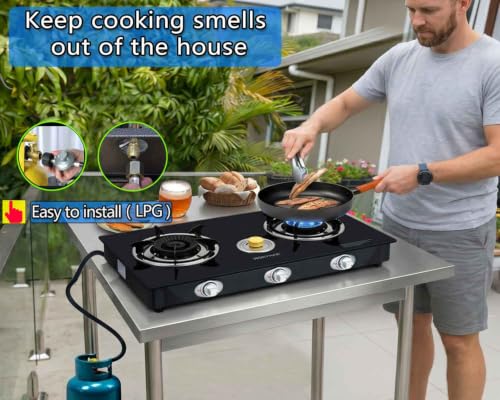 3 Burner Propane Gas Stove with Auto Ignition, 34,500 BTU Outdoor Camping Stove