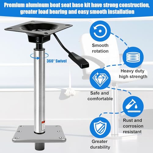 Silver 3/4 Inch Adjustable Locking Boat Seat Base - 18-24 Inch Height Range