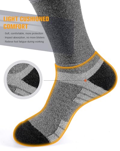 Men's Cotton Work Boot Socks 6 Pairs - Black, White, Grey, Size 9-12