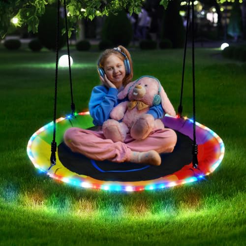 Rainbow 40-Inch Saucer Tree Swing with LED Lights, Heavy Duty 700LBS