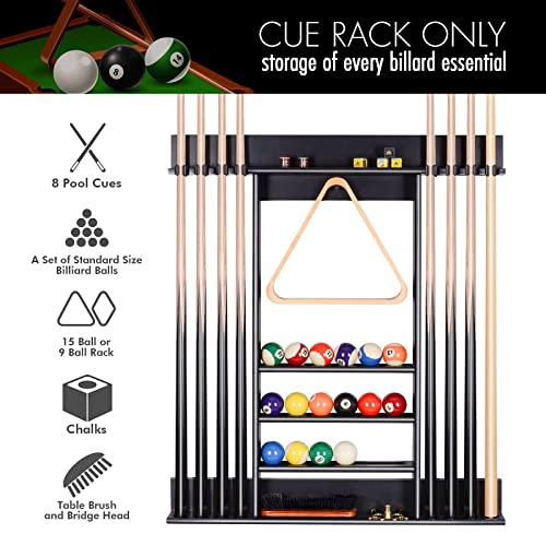 Black Pool Cue Rack Wall Mount for 8 Cues Billiard Accessories Storage