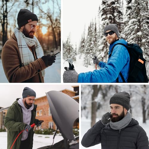Winter Beanie Hat and Touchscreen Gloves Set - One Size Black