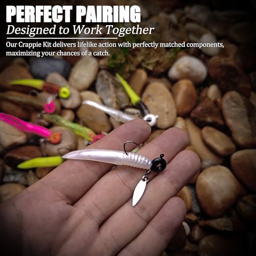 80 Pcs Crappie Jig Heads with Spinner & Ripple Tail Grubs - Scent Holder