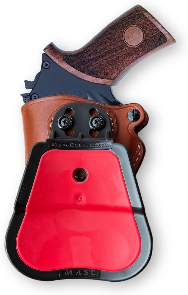 MASC Premium Leather OWB Paddle Holster for Rhino 30DS .357 Mag/9mm 3-inch, Right-Hand, Open Top, Brown