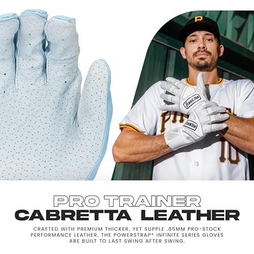 Carolina Blue Adult Medium Batting Gloves with Powerstrap - Baseball & Softball