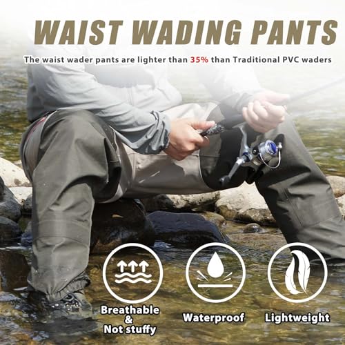 JUSTOOP Medium Waist Wader Pants for Men & Women - Breathable Waterproof Fishing Gear