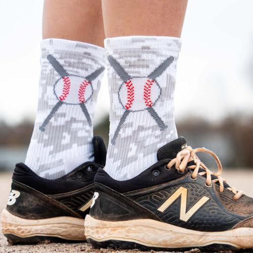 ChalkTalkSPORTS Cushioned Mid-Calf Crew Baseball Socks - Red Navy Crossed Bats (Small / Digital Camo)