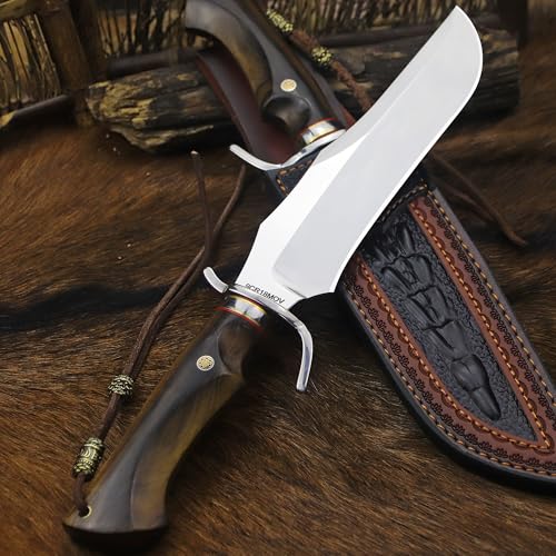 9Cr18MoV Steel Bowie Knife with Sandalwood Handle and Sheath – Outdoor Survival & Hunting Tool