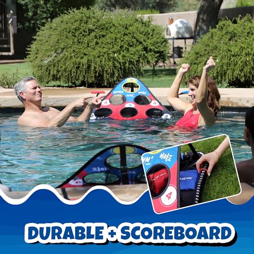 Skip NN' HOLE Pool Cornhole Game Set for All Ages - Floating Water Toy with 2 Targets