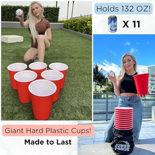 Giant Yard Pong Set - Durable Outdoor Indoor Lawn & Beach Games with Balls & Pump