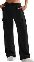 YEOREO Women's Fleece-Lined Cargo Sweatpants - Wide Leg Joggers with Pockets | Comfortable & Stylish