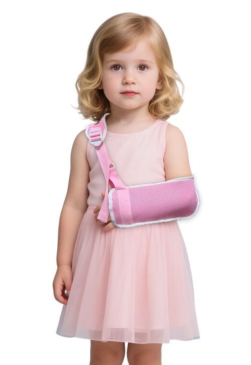 Adjustable Children's Arm Sling - Breathable Mesh Shoulder Stabilizer for Wrist/Elbow/Shoulder Injuries. This elbow support sling provides support for the wrist, elbow, and shoulder and is suitable for both the left and right arms (Pink, Small)