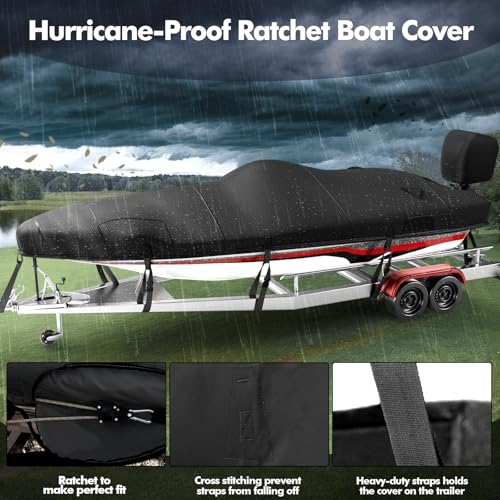 Fuprosico Custom 14-15ft Bass Boat Cover Waterproof Trailerable Black with 1200D Motor Cover