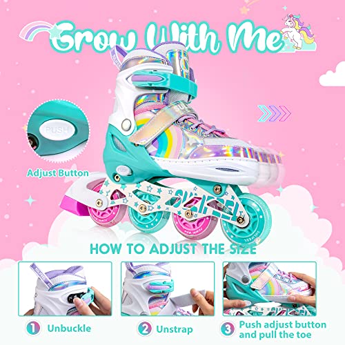 Adjustable Kids Inline Skates Rainbow Unicorn for Girls and Boys - Medium Big Kid