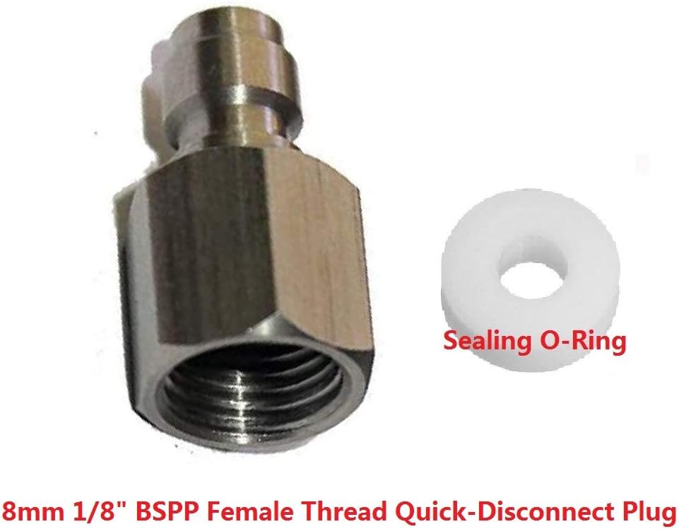 Universal Quick-Disconnect Plug Adapter - 8mm BSPP Female Thread Stainless Steel for PCP Paintball