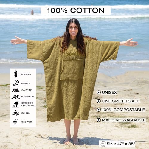 Unisex Cotton Surf Poncho Towel with Hood for Water Sports & Changing