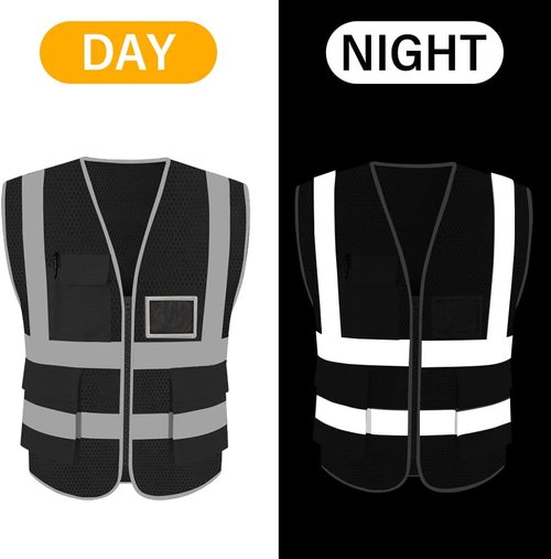 HYCOPROT High Visibility Reflective Safety Vest - ANSI/ISEA Compliant with Pockets & Zipper