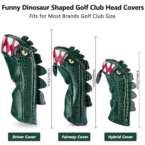 Golf Club Headcover for Driver Tyrannosaurus Rex Cartoon Dinosaur Design - Green