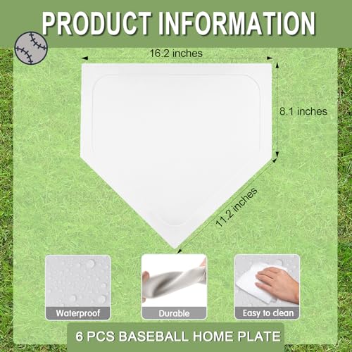 6PCS White Baseball Home Plate Rubber Throw Down Bases 16 Inch for Softball & Kickball Practice