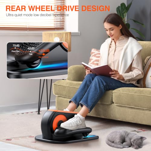 Orange Under Desk Elliptical Machine with Remote Control and 12 Adjustable Speeds