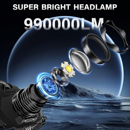 AKNEAR Rechargeable LED Headlamp 99000 Lumens Super Bright White Light 2 Pack