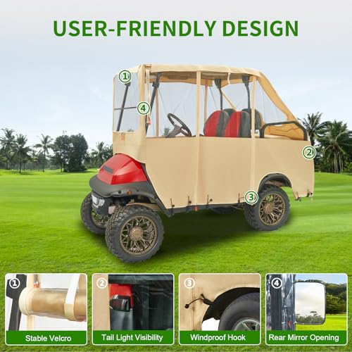 Tecoom Beige Golf Cart Enclosure 2+2 Passenger Waterproof Cover for EZGO Yamaha Club Car