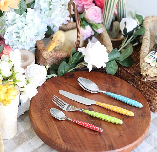 Colorful Stainless Steel Silverware Set - 24 Pieces for 6 Persons with Mix Handles