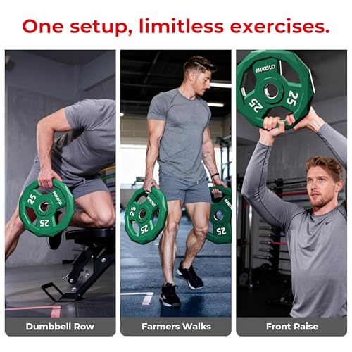 Mikolo 15LB Pair Rubber-Coated 12-Sided Weight Plates with Handles for Home Gym & Strength Training