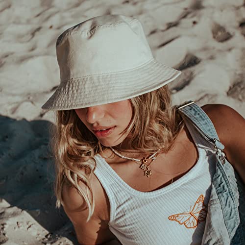 Rosoz Bucket Hat for Women Men Summer Travel Beach Sun Hat 2 Pack - White & Orange