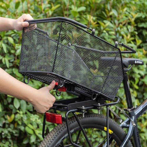 Large Capacity Bicycle Rear Rack Basket with Quick Release, Waterproof Cover & Cargo Net