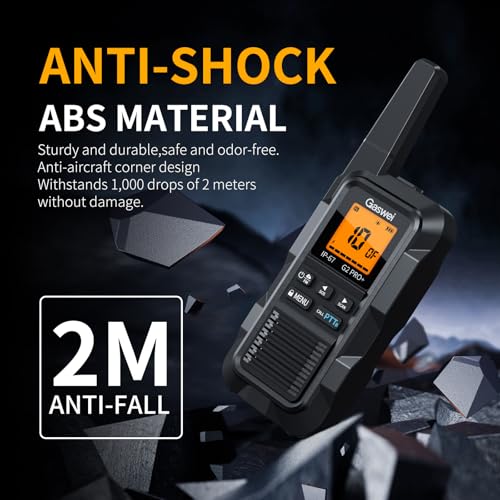 Gaswei G2Pro+ 2-Pack Heavy Duty Waterproof Walkie Talkies with NOAA Weather, FM Radio, VOX, Long Range, 2W, Rechargeable