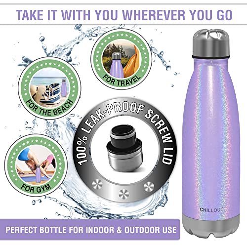 Purple Sparkle Insulated Stainless Steel Water Bottle 17oz Leakproof Drinkware